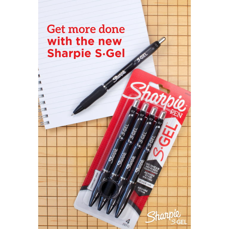 Sharpie S-Gel, Gel Pens, Medium Point (0.7 mm), Black Gel Ink Pens, 4 + 1  Bonus, 5 Count 