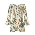 thumbnail image 4 of hxobax Floral Tunic Tops for Womens Casual Button Crewneck Tshirts Pleated Pullover 3/4 Sleeve Shirt, 4 of 5