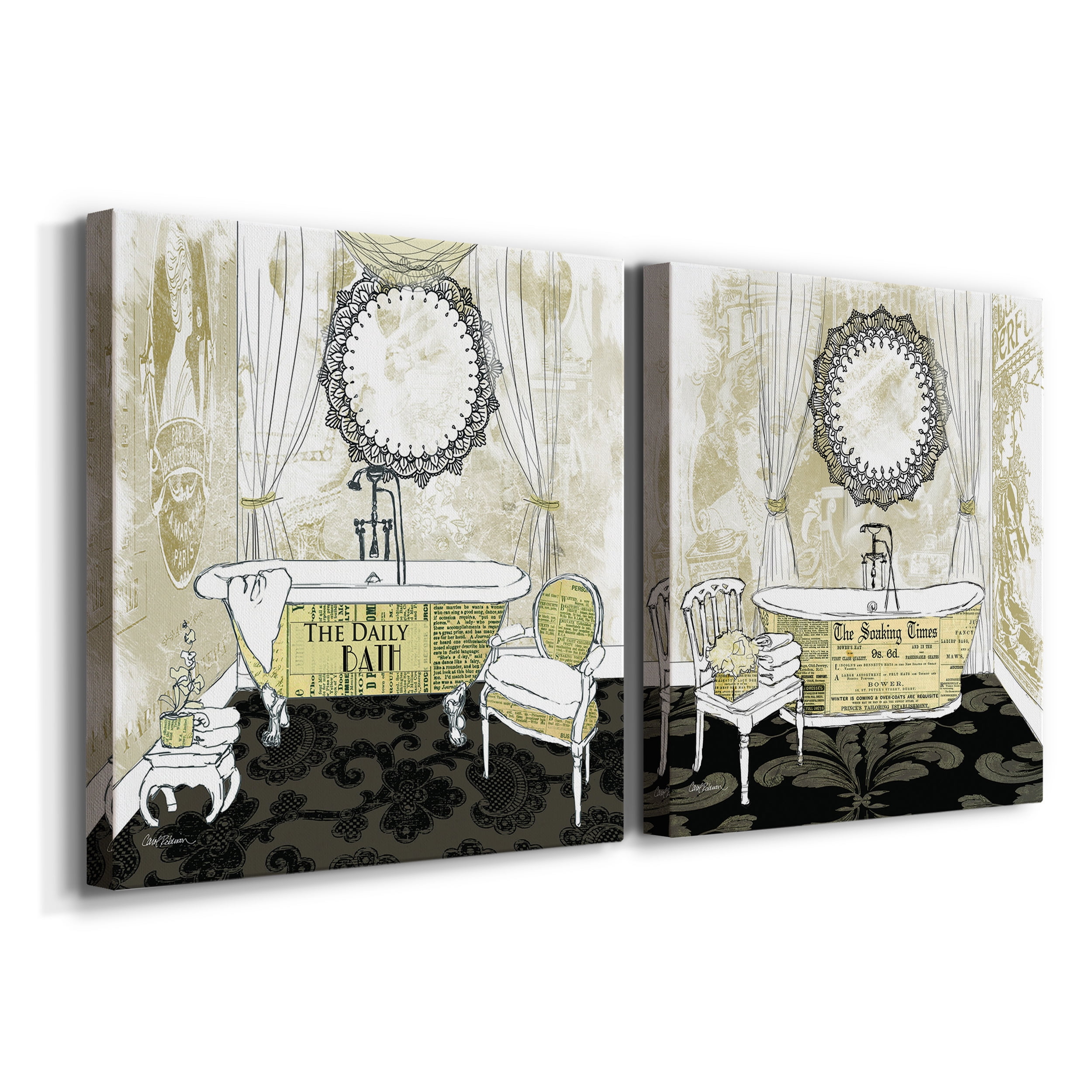 Daily Bath - Premium Gallery Wrapped Canvas - Ready to Hang Set of 2 - 32 x 32 Each