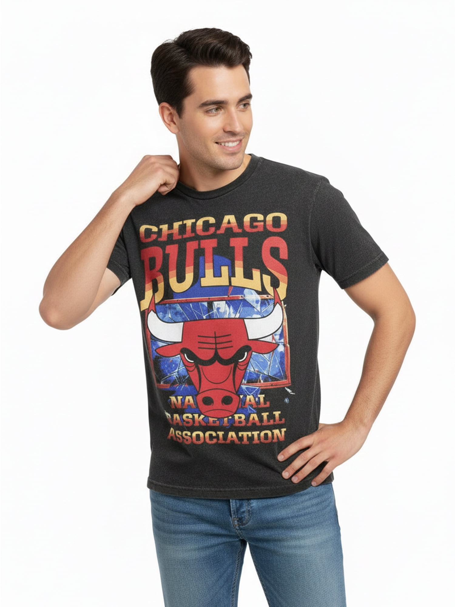 NBA Chicago Bulls Men's & Big Men's Front & Back Boxy Fit Mineral Wash Graphic T-Shirt, Sizes XS–4XLT, 2XB–5XB