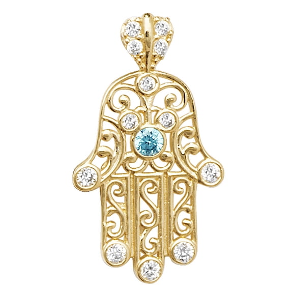 9k Gold Women Hamsa Pendant with Cubic Zirconia/CZ - 17mm*10mm