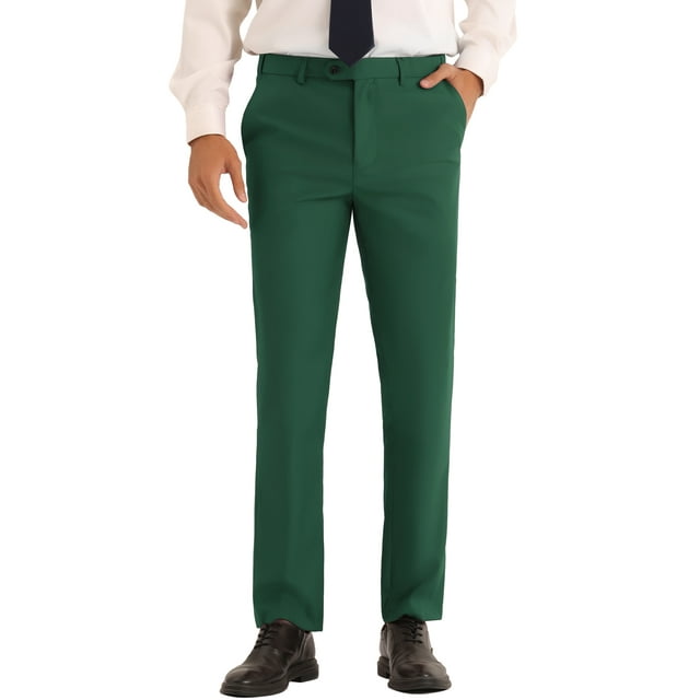 INSPIRE CHIC Dress Pants for Men's Classic Fit Solid Stretch Flat Front Work Business Trousers 28 Green
