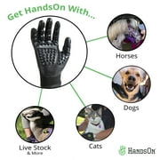 HandsOn Pet Grooming Gloves - Shedding, Bathing, Daily Grooming Gloves - Gentle Brush for Cats, Dogs, and Horses, Black Large