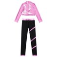 thumbnail image 3 of Hansber Kids Girls Hip Hop Jazz Dance Outfit Sparkly Sequin Crop Top with Leggings Figure Skating Training Suit Pink 12, 3 of 7