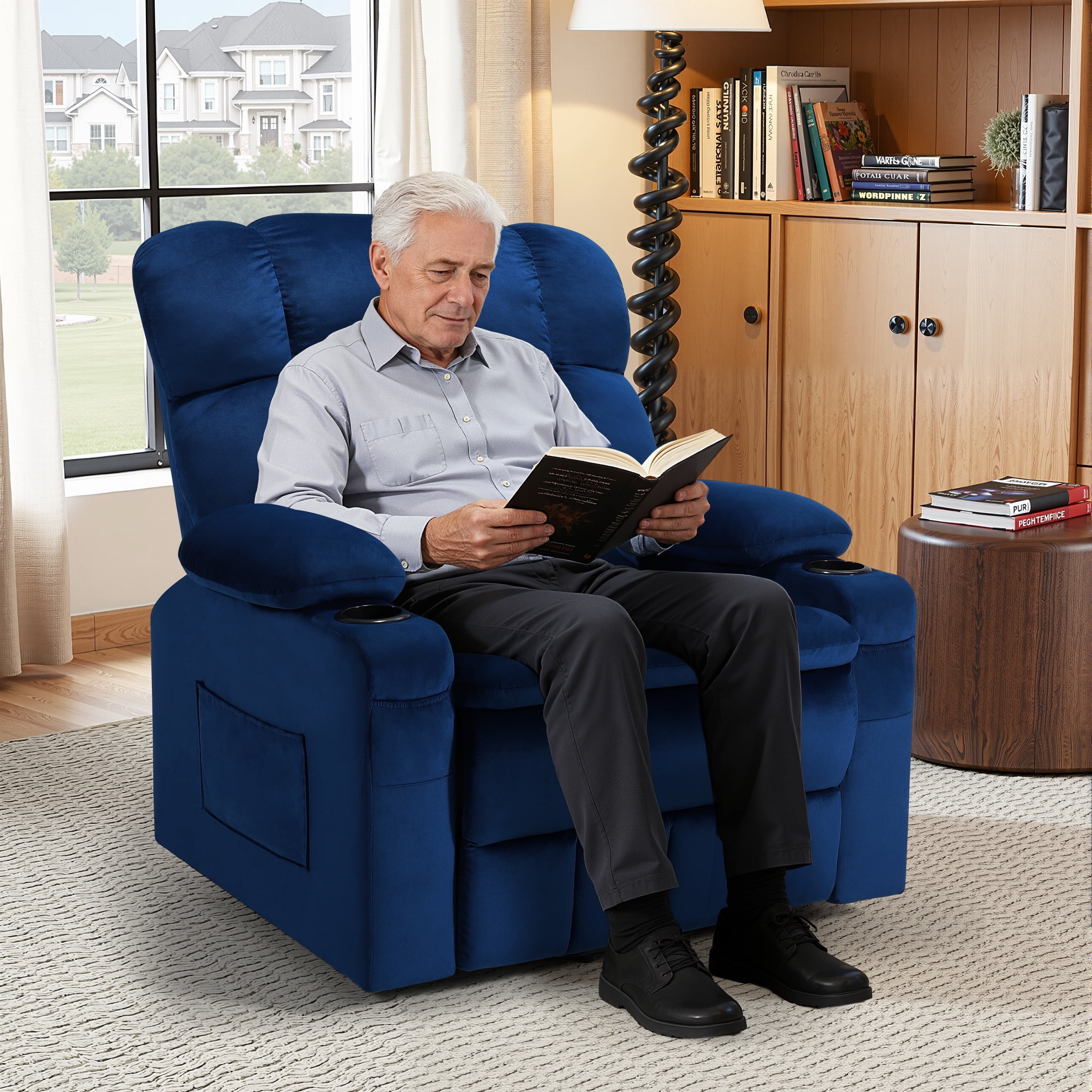 SYNGAR Large Power Lift Recliner Chair with Massage and Heat, Oversized Electric Lift Chair for Elderly Big and Tall People, Wide Seat Recliner with Cup Holders and Side Pocket for Living Room, Blue