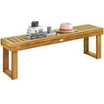 thumbnail image 1 of Topbuy Acacia Wood Outdoor Backless Bench Rustic Patio Dining Bench with Slatted Seat, 1 of 7