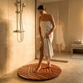 thumbnail image 2 of Designer Round Teak Shower Mat, Xtra-Large 32” Diameter, Waterproof, Teak Oil Finish, for Bathroom, Pool, Spa, Boat, Sauna, Patio, Front Door from Our Diamond Collection, 2 of 10