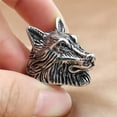 thumbnail image 5 of PAMTIER Men's Stainless Steel Cool Domineering Gothic Tribe Wolf Head Ring Personality Retro Punk Band Forest Wolf Totem Silver Size 14, 5 of 6