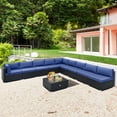 thumbnail image 1 of Costway 10 PCS Patio Rattan Furniture Set Outdoor Wicker Sofa Table Cushioned Seat Navy, 1 of 10