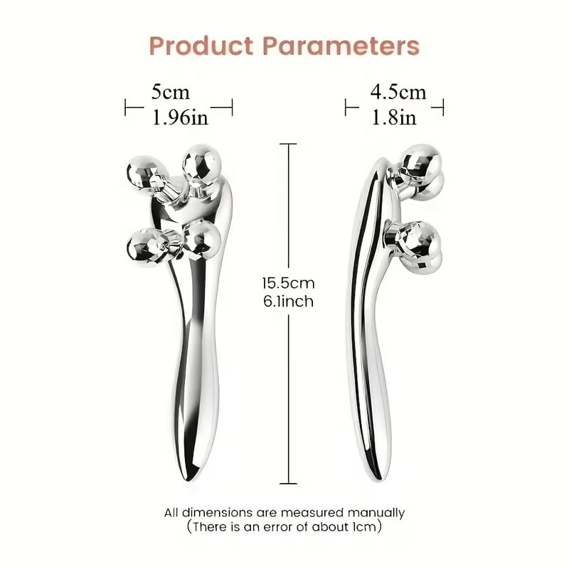Portable manual facial massage roller, non-powered beauty and skin care tool, silver non-electric massager