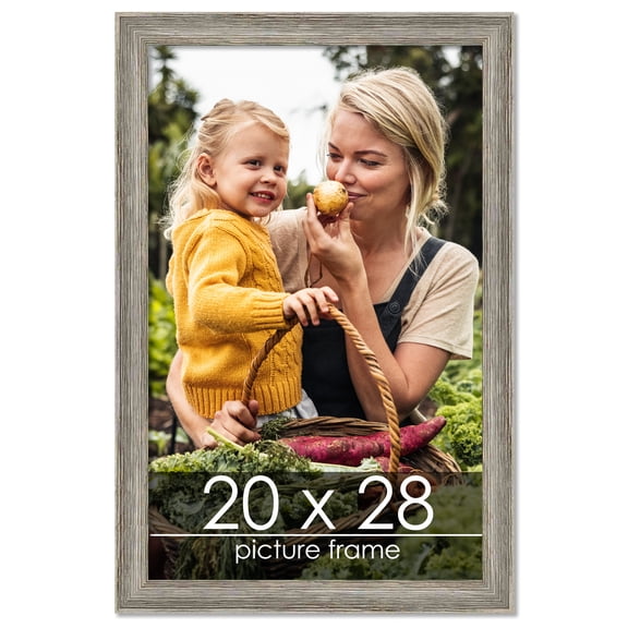 20x28 Distressed/Aged Contrast Grey Complete Wood Picture Frame with UV Acrylic, Foam Board Backing, & Hardware
