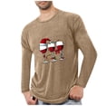 thumbnail image 2 of PiGOGI Men's Long Sleeve Pajama Shirt Sports Fitness Home Christmas Printed Round Neck Comfortable Khaki 2XL, 2 of 4