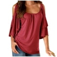 thumbnail image 2 of SDNall Off Shoulder Tops for Women Summer Printing Short Sleeve Strappy Cold Shoulder Tops (Red,Sizes:S-2XL), 2 of 9