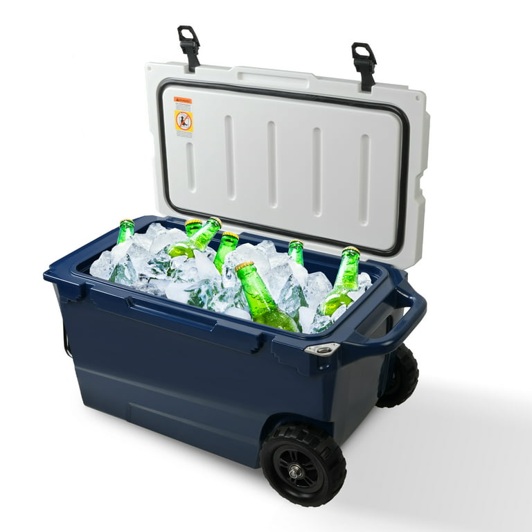 50 Quart Cooler Box Lightweight - Portable Ice Chest with Wheels and Handle  - Heavy-Duty Hard Cooler for Camping, Fishing, Travel Road Trips - Cold