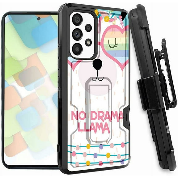 ANJ  Rugged Dual Layered Holster Case w/Kickstand, Card Slot Case   Tempered Glass Cover for Samsung Galaxy A53 5G - No Drama