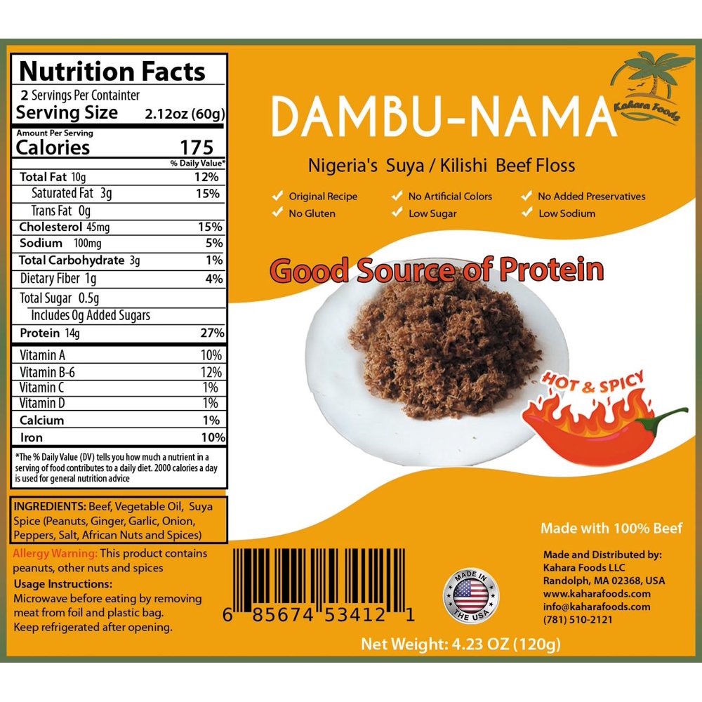 DambuNama Africa's Suya / Kilishi Beef Floss, Hot & Spicy, Delicious