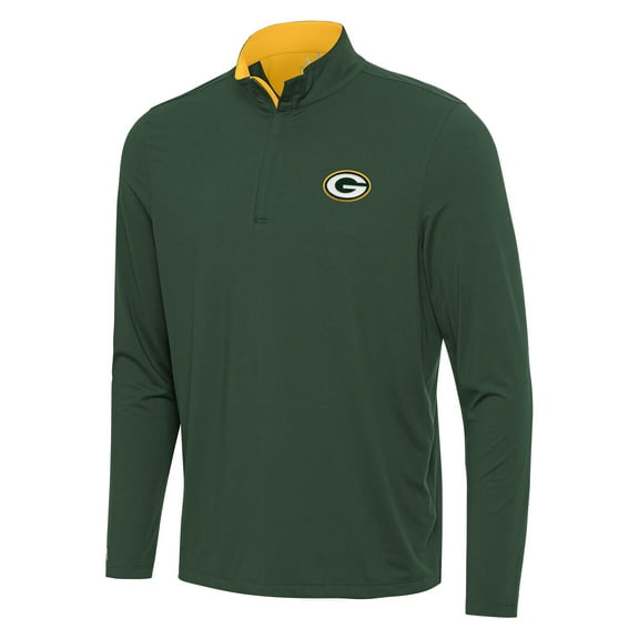 Men's Antigua Green/Gold Green Bay Packers Content Quarter-Zip Pullover Top