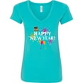 thumbnail image 3 of Inktastic Happy New Year with Hat Fireworks and Wine Glasses Women's V-Neck T-Shirt, 3 of 5