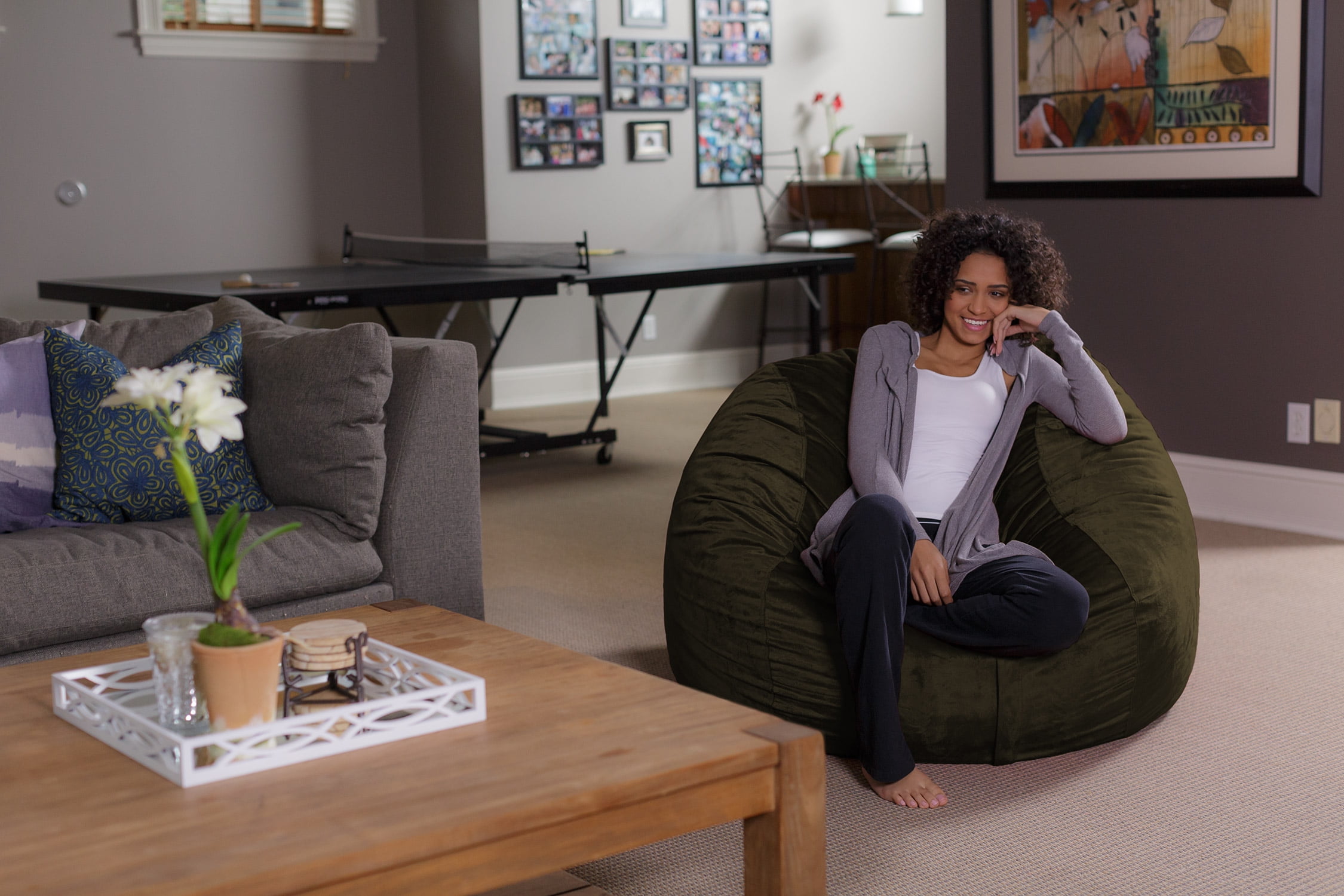 Sofa Sack Bean Bag Chair, Memory Foam Lounger with Microsuede Cover, Kids, Adults, 4 ft, Olive