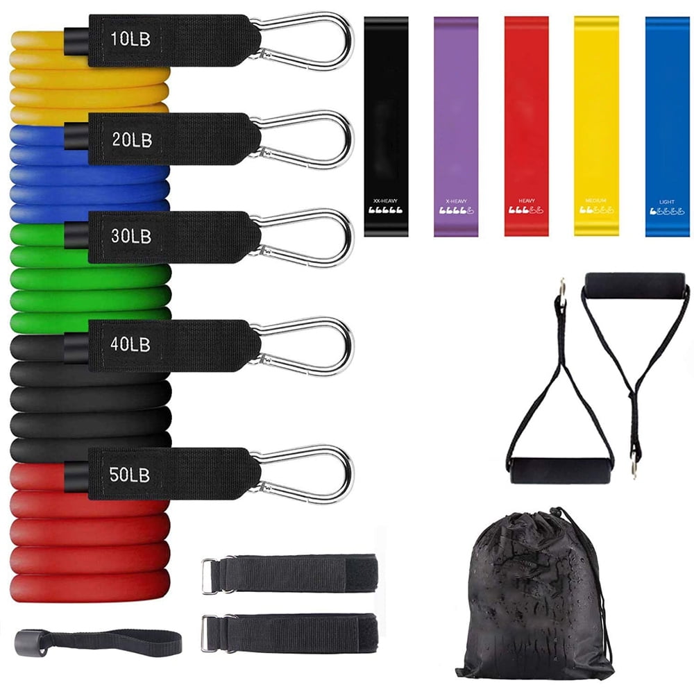 Exercise Resistance Bands Set of 14 Stackable with Door Anchor and Ankle Straps