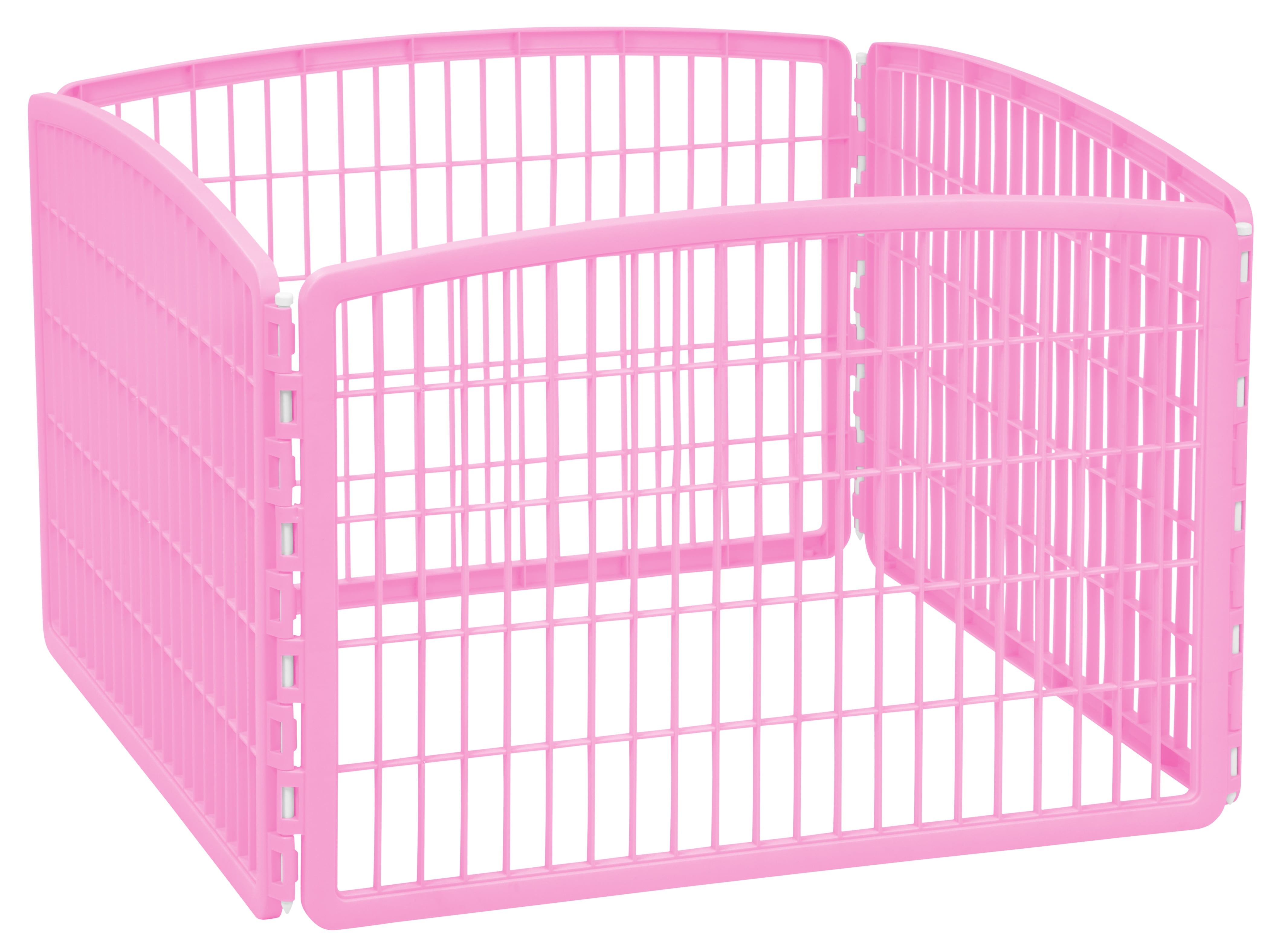IRIS 24" Exercise 4-Panel Pet Playpen, Puppy Pet Small Medium Dog Pen Keep Pets Secure Easy Assemble Rust-Free Heavy-Duty Molded Plastic Customizable, Pink