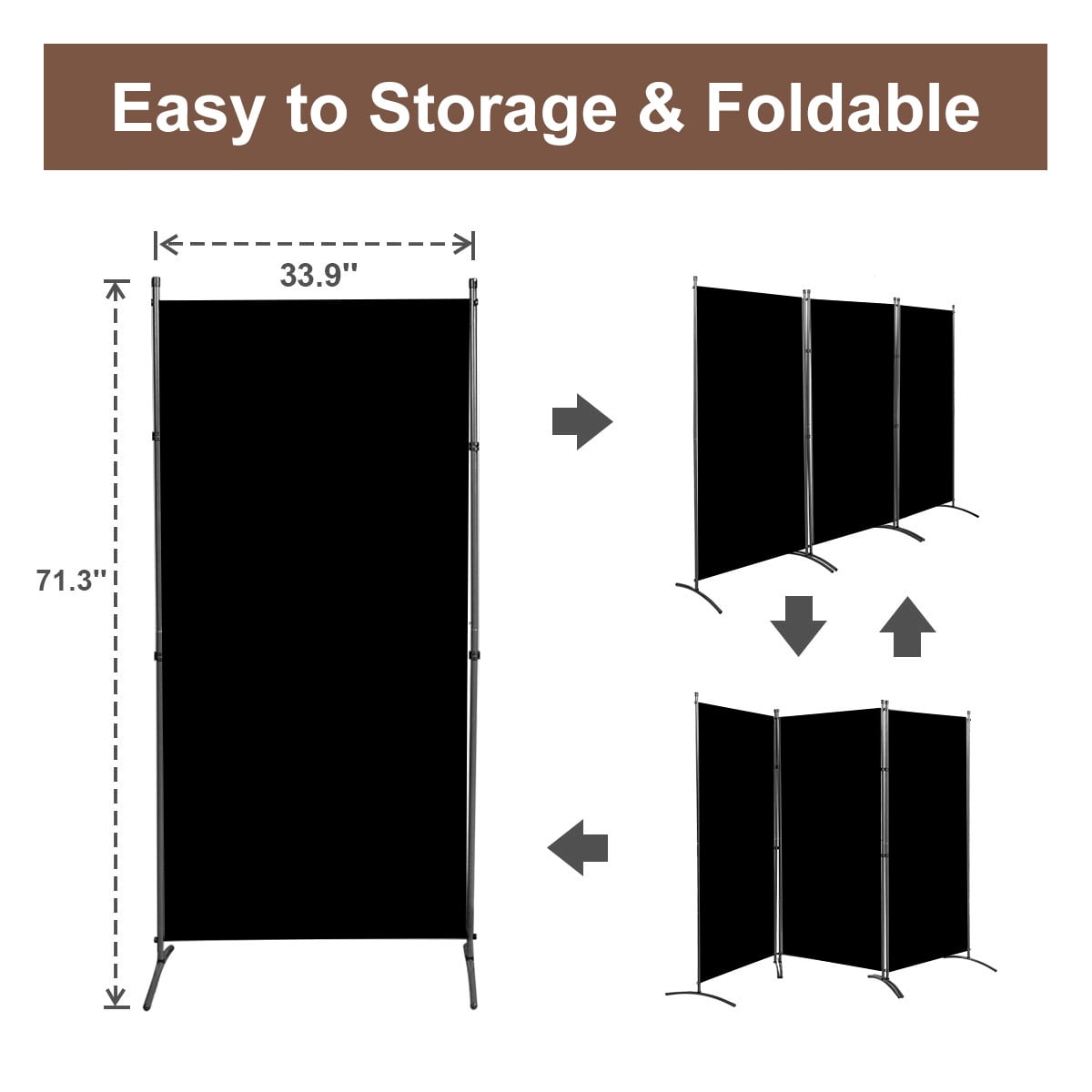 YASRKML Room Divider, 3 Panel Folding Privacy Screen for Office, Room Divider Screen Freestanding Partition Room Separators Fabric Panel 102"x71.3", Black