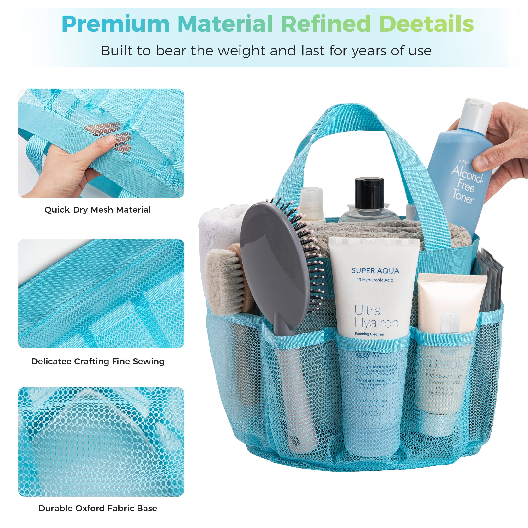 Siaomo Mesh Shower Caddy,Tote Bag for College Dorm,Bathroom,8 Pocket Basket,Quick Dry  Blue  (图4) Siaomo Mesh Shower Caddy,Tote Bag for College Dorm,Bathroom,8 Pocket Basket,Quick Dry  Blue  (图4)
