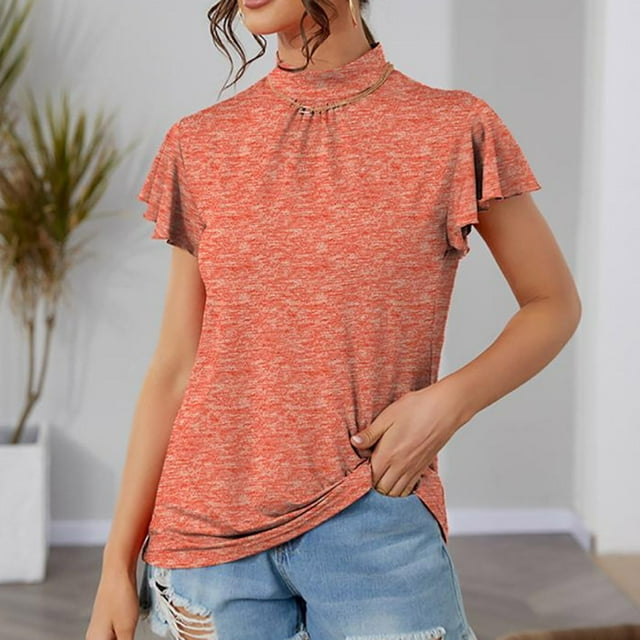 Fiudx Ofertas de La Semana Blusa de Manga Corta con Volantes Sólidos, Informal, Cómoda Ya La Moda para Mujer