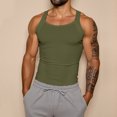 thumbnail image 2 of Solid Color Tank Top for Men Sleeveless Slim Fit Top Round Neck Stretchy Cotton Ribbed Wide Strap Casual Gym Daily Shirt, #02 Army Green, L, 2 of 6