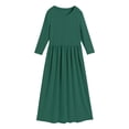 thumbnail image 6 of Bmisegm Girls Dress Three Quarter Sleeve Solid Round Neck Ruched Waist Flowy Casual Maxi Dress Dresses for Girls 9-10 Years, 6 of 6