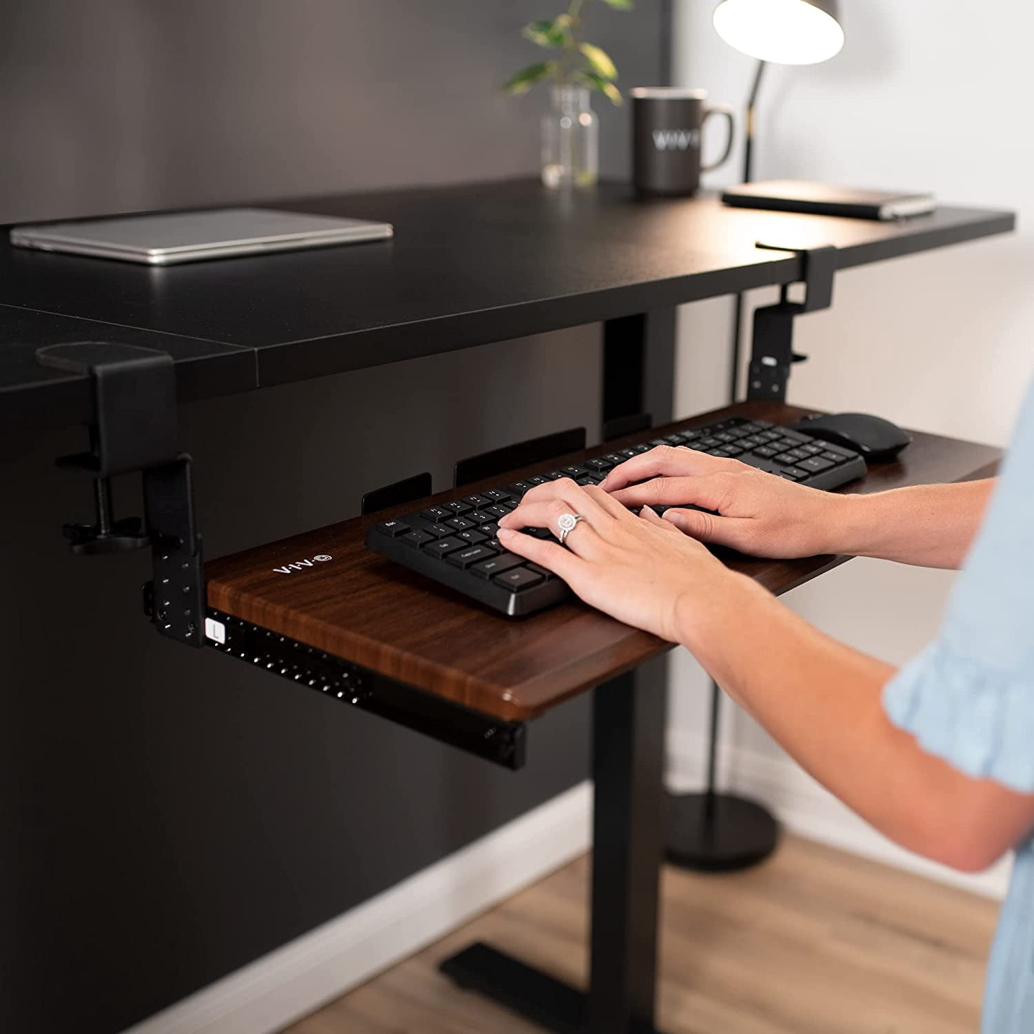 Height Adjustable Clamp and 12 inch Rail Set for DIY Custom Wooden Keyboard Trays (Tray Not Included), Under Desk Pull Out Slider Track with C-clamp Mount System, Black