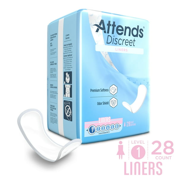 Attends Discreet Women's Panty Liners, 6" long, Adult Incontinence Care