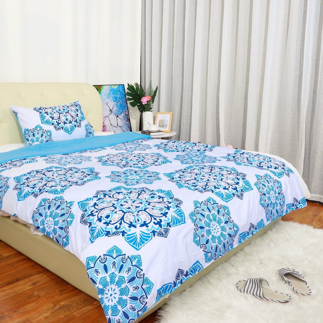 Microfiber Mandala Chic Boho Bohemian Sytle Circles Elephant Pattern Bedding Comforter Sets Blue Twin Size Walmart Com Walmart Com