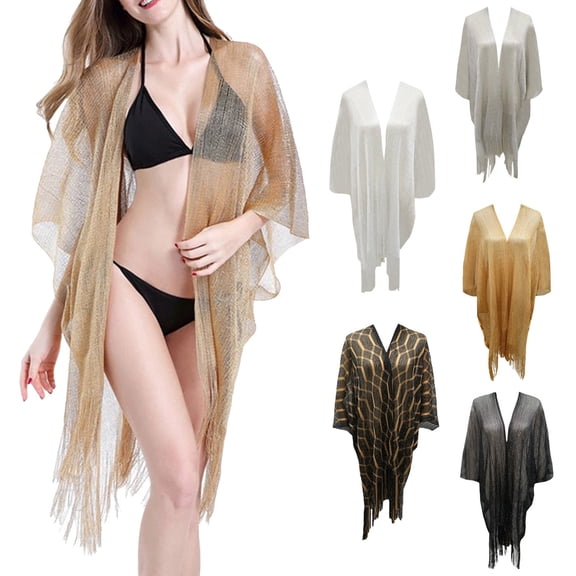 Shawl Wraps for Women LSQii Ladies Lightweight Breathable Cardigan Sunscreen Summer Shawl with Tassel Fringe Fashion Scarf Vacation Travel Evening Dresses Blanket (Black)