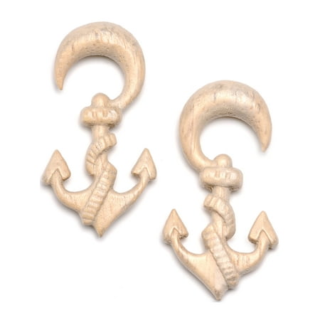 Hand Carved Organic Plug - Body Candy Womens Ear Plug Gauges Organic Hand Carved Wood Nautical Anchor Hanger Plugs Stretched Ears 2G