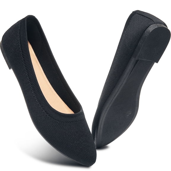 AOMAIS Women's Fashion Ballet Flats Pointy Toe Flats Mesh Casual Shoes for Women Slip on Shoes(Black,US9)