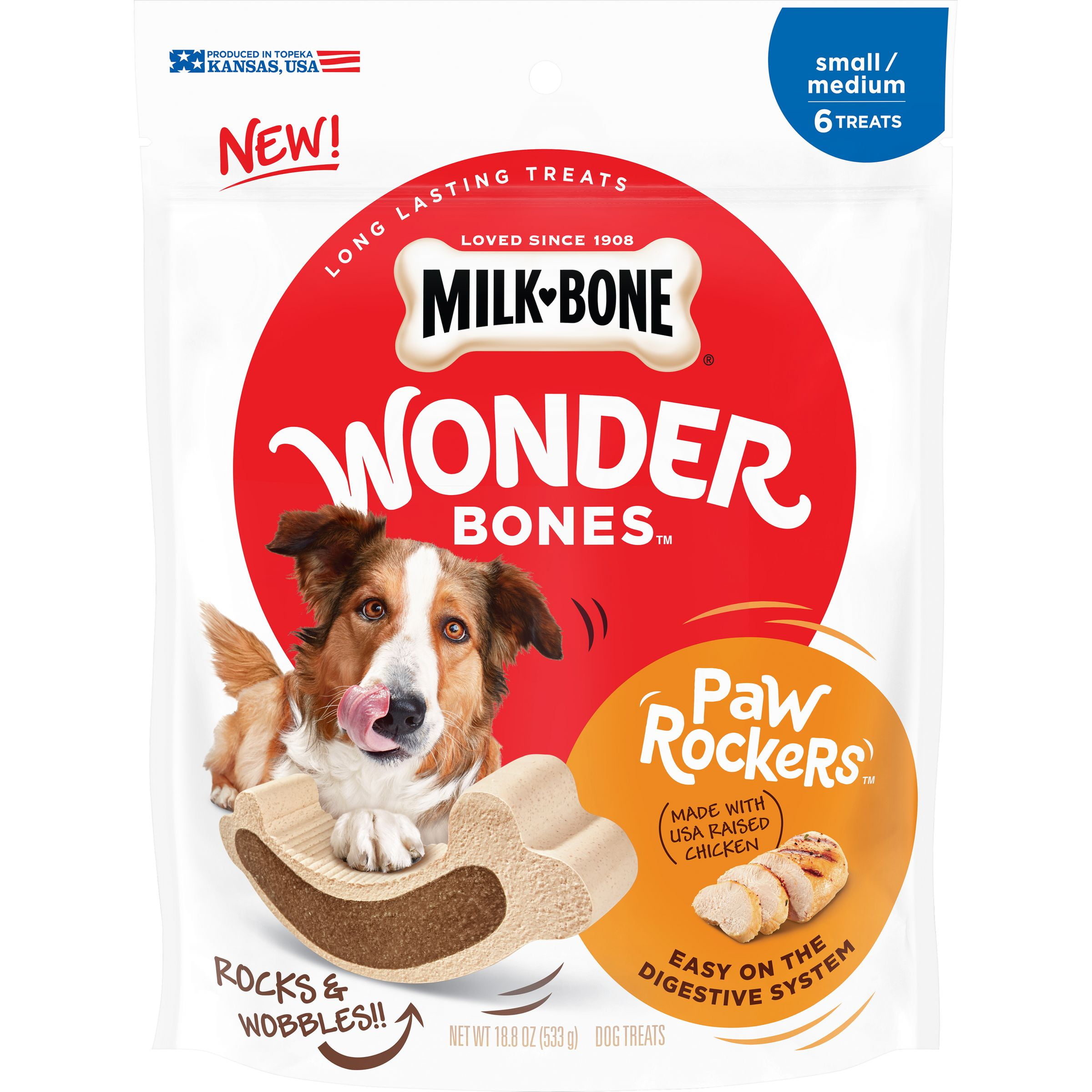 Milk-Bone Wonder Bones Paw Rockers with Real Chicken, Long Lasting Dog Treats, Small-Medium, Ounces - Walmart.com