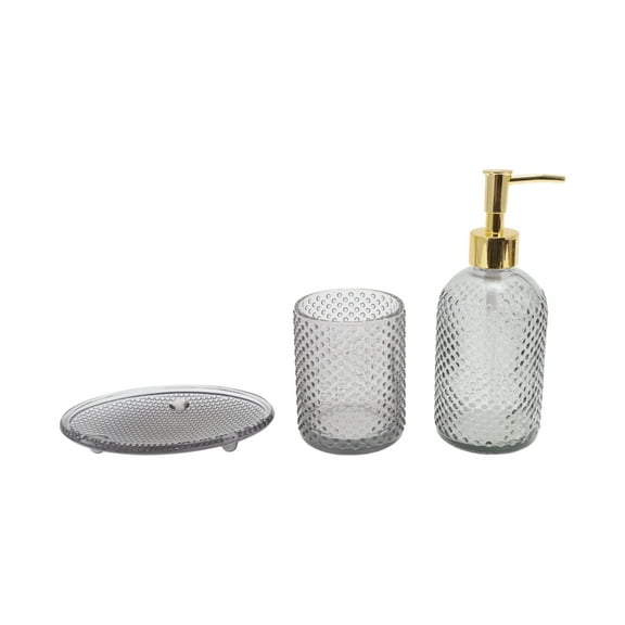 Unique Bargains 1 Set Reusable Dot Bathroom Accessories Kit Black Glass