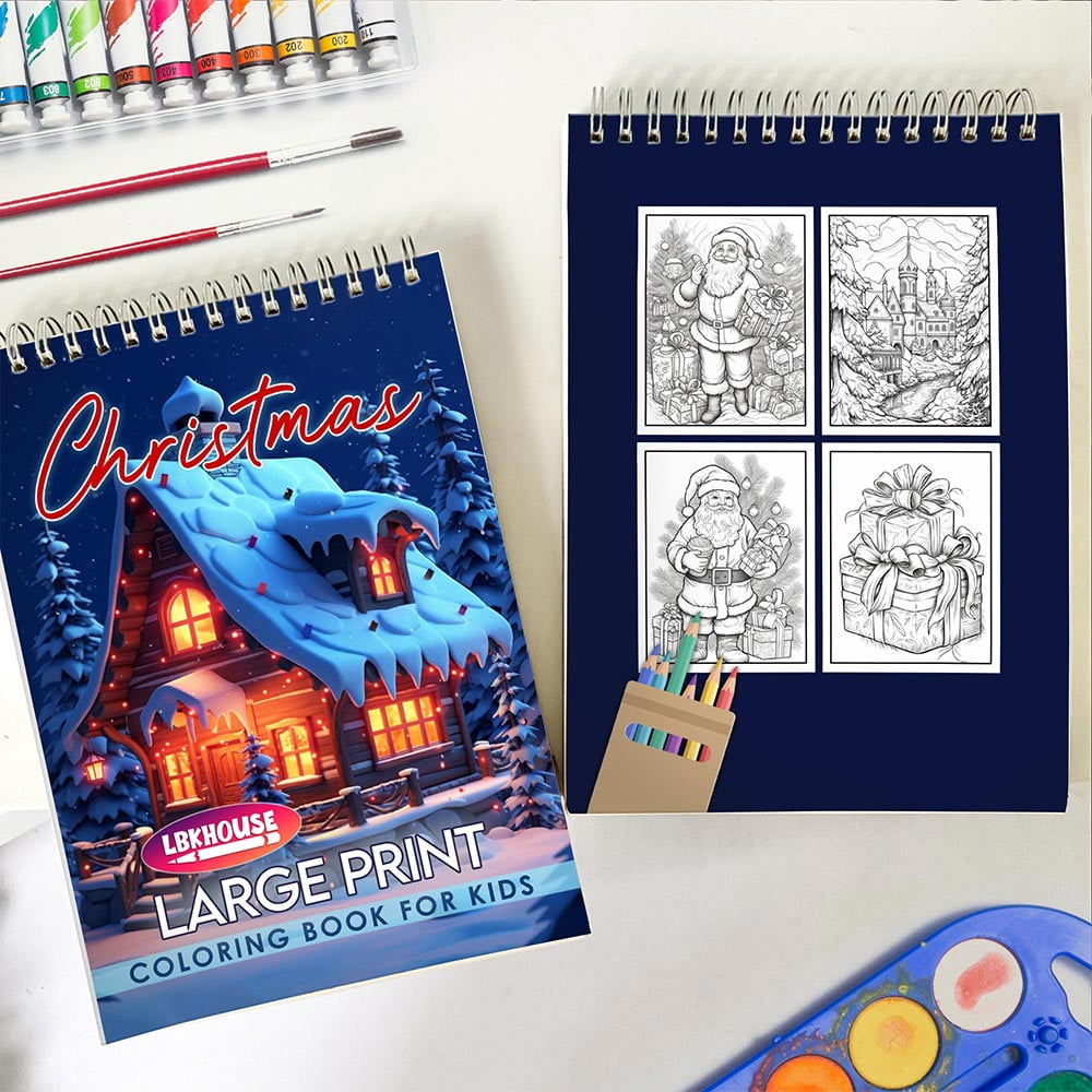 LBKHOUSE Large Print Christmas Coloring Book Spiral Bound for Adults, Premium Cover