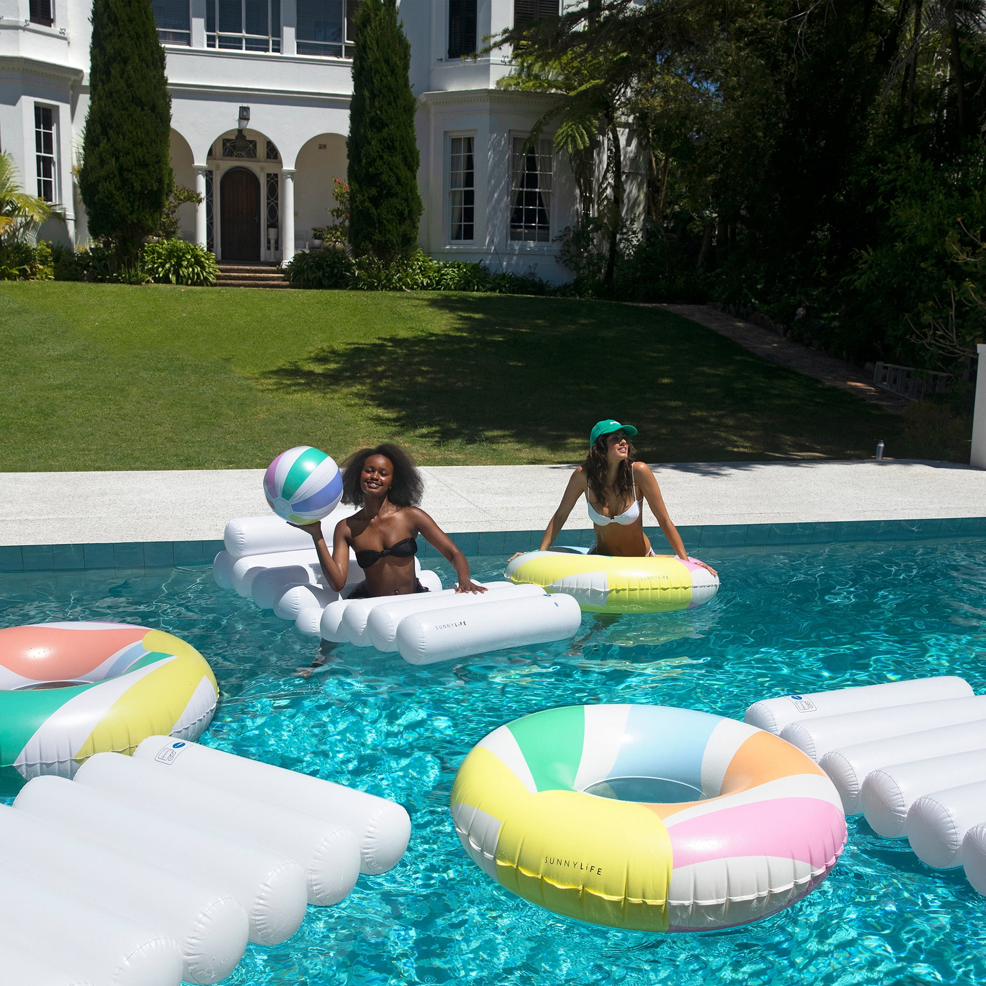 Sunnylife: Inflatable Beach Ball - Pool Side Pastel Gelato - 12.6" Water Play Float Toy, Pool Accessory, Durable PVC, Easy Inflation, Family-Kids 3+