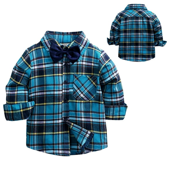 Toimothcn Boys T-Shirts Fashion Plaid Printed Flannel Fall Long Sleeve Button Up T Shirts Lapel Comfortable Loose Fit Shirt Tops Lovely Kids Dailywear