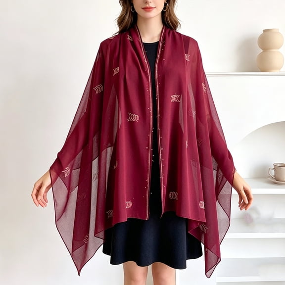 UDAUDU Shawls and Wraps for Evening Dresses Silk Embroidered Long Scarf Lightweight Wrap for Evening Party Fashion Shawl Wraps for Women Formal Wine