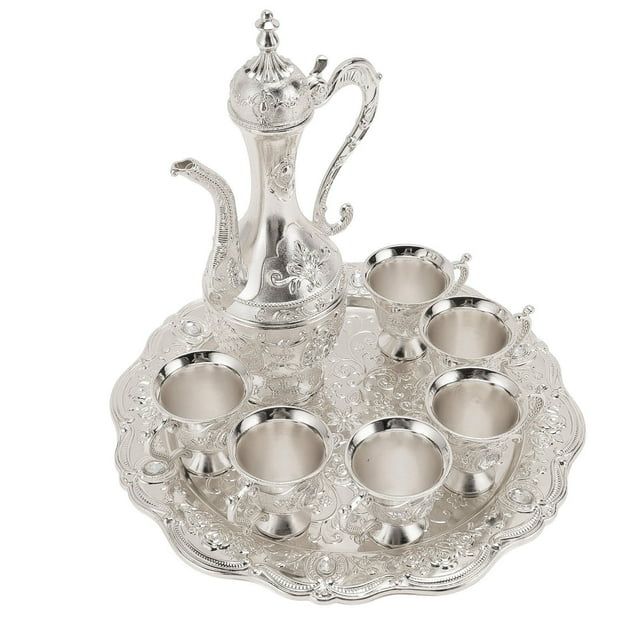 Juego De Té Turco, Juego De Ollas De Copas De Vino De aleación Vintage, Exquisito Juego De Cafetera Decorativa A Prueba De Herrumbre Con Acabado Impermeable Y Portátil,