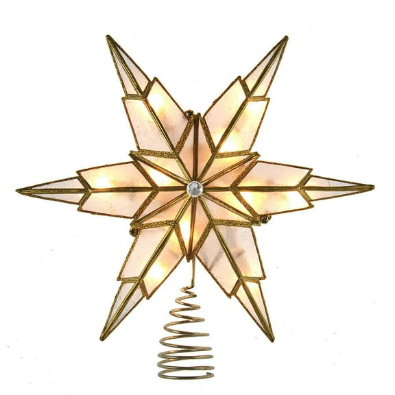Kurt S. Adler 10-Light 6 Point Gold Capiz Star Tree Topper, 9-Inch