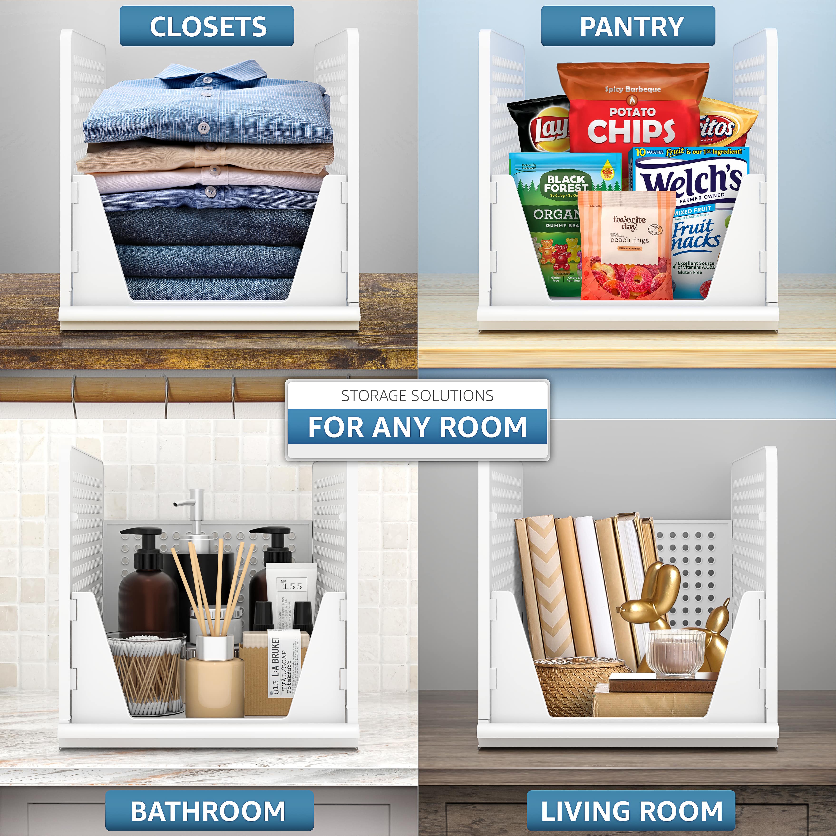 Sorbus Stackable Shelf Organizer - Set of 3 Extra Large Plastic Baskets for Closet, Bathroom, Kitchen, Garage-White