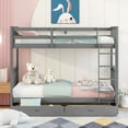 thumbnail image 2 of Bellemave Bunk Beds with Storage Drawers, Solid Wood Twin Over Twin Bunk Beds Frame with Ladders for Teens Adults (Gray), 2 of 9