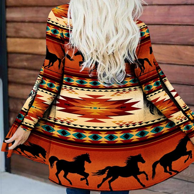 Puntoco, cárdigan holgado de manga larga para otoño e invierno con estampado Retro étnico para mujer, abrigo con estampado geométrico Vintage, liquidación Puntoco Puntoco-2073