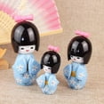 thumbnail image 4 of Jiibva 3Pc Blue Kimono Wooden Dolls Decorative Figurine Traditional Asian Geisha Statue for Home Wedding, 4 of 7
