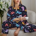 thumbnail image 4 of Goofa Cartoon Dinosaur Printed Women’s 2 Piece Pajama Set Super,Pajamas Women's Long Sleeve Sleepwear Soft Button Down Loungewear Pjs Lounge Set Nightwear-Small, 4 of 9