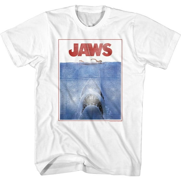 Jaws Outlined Poster White Adult T-Shirt